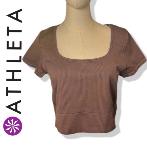 NWT Athleta Aurora Seamless Short Sleeve Crop Top XL Smoky Rose Yoga Gym - Picture 2 of 11